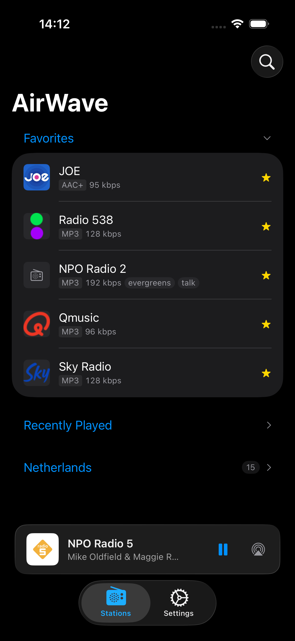 AirWave now playing screen